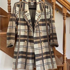 Anne Klein Plaid Knit Sweater Blazer with Gold Buttons